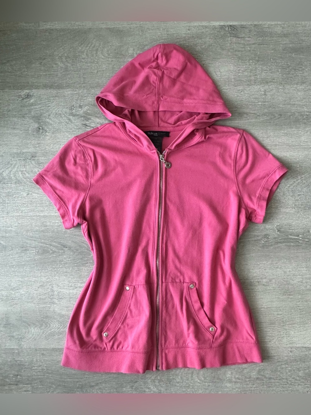 Style &co Short Sleeve Pink Zip-Up Hoodie Jacket - Women Y2K